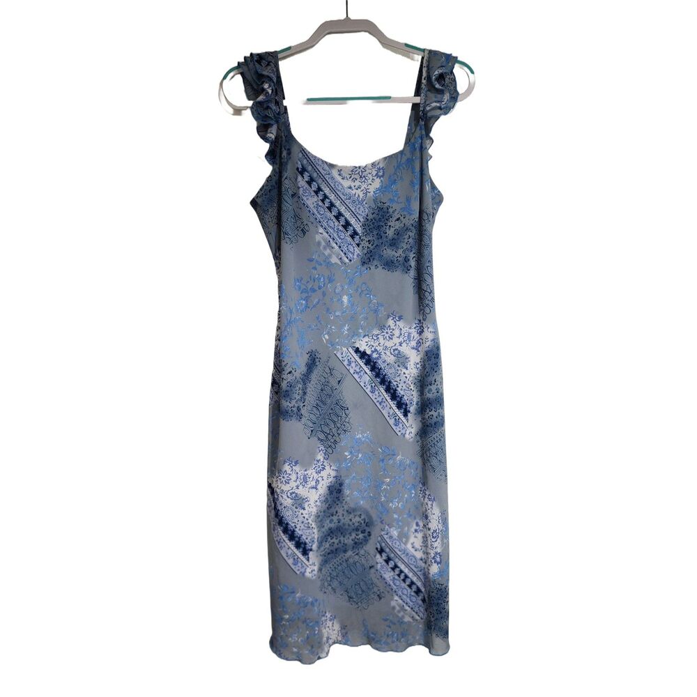 Studio 1940 Womens A-Line Sleeveless Dress Y2K Grey Blue Ruffles Lined Size 6